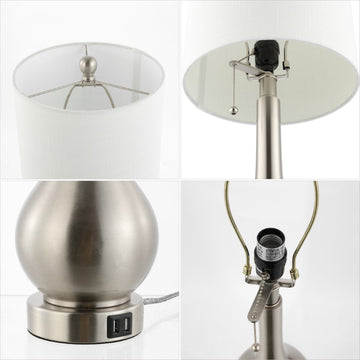 Tyler 24" Modern Classic Gourd Iron LED Table Lamp with Pull-Chain with Dual USB Charging Port - JONATHAN Y